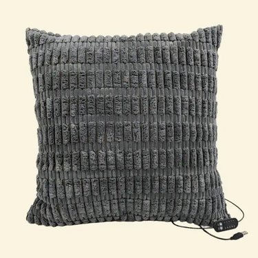 Smoky Charcoal Warmweave™ USB heated pillow featuring woven texture, adjustable heat, and auto shut-off safety.